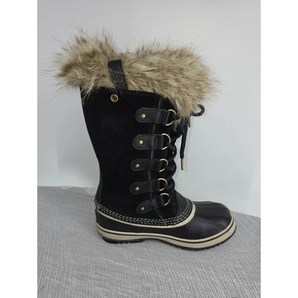 Sorel Joan of Arctic Black Waterproof Winter Snow Boots Faux Fur NL2429-010 7.5